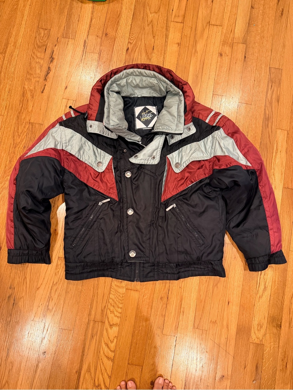 Vintage 1990’s Men's Ski Jacket in Black, Maroon & Gray - Classic Colorblock